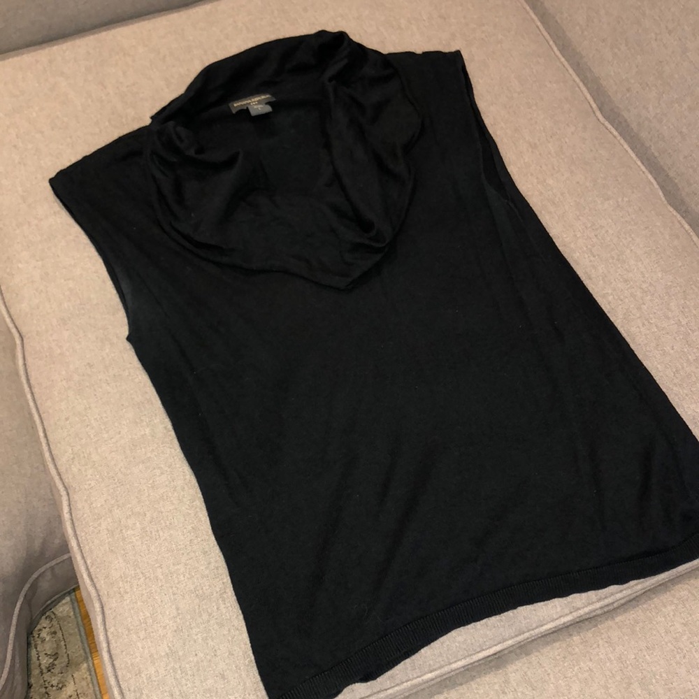 Black Sleeveless Sweater with Draped Neck